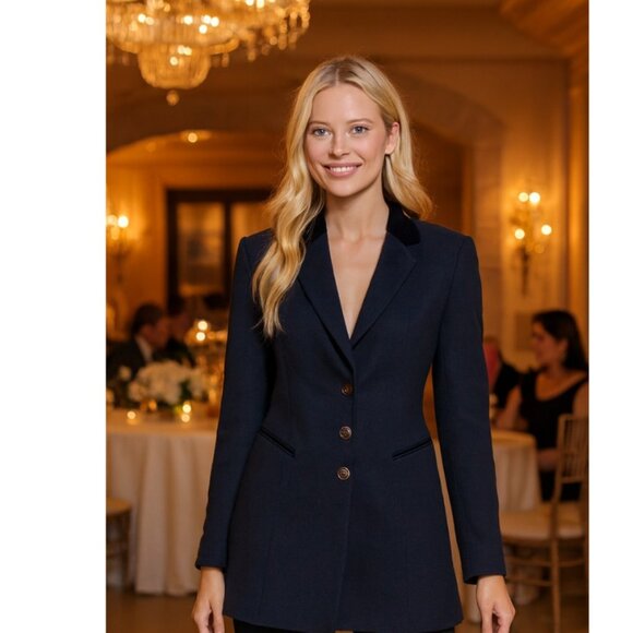 Basler Wool Blend Jacket EU 46 US 16 VTG Black Velvet Trim Collar Luxe Old Money - Picture 1 of 16